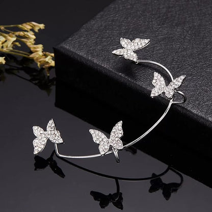 CrystalFlutter© Silver No Piercing Butterfly Wrap Crawler Ear Cuff Earrings 2Pcs/Set - TUNEFRESH